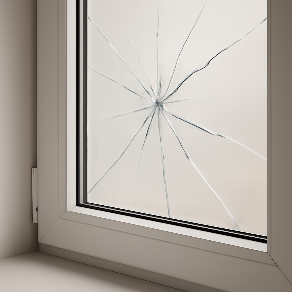 Трещина на стеклопакете, требующая его полной замены