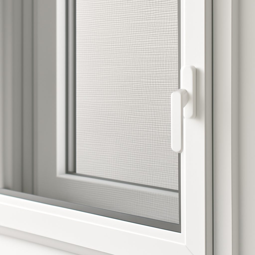 Современная москитная сетка на пластиковом окне крупным планом