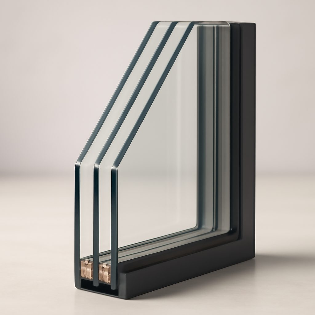 Срез современного двухкамерного энергосберегающего стеклопакета