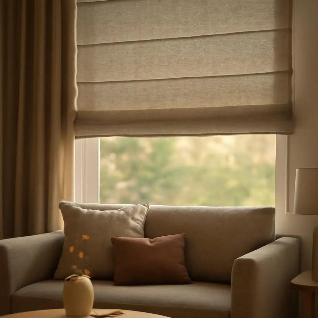 Пример римских штор в интерьере гостиной