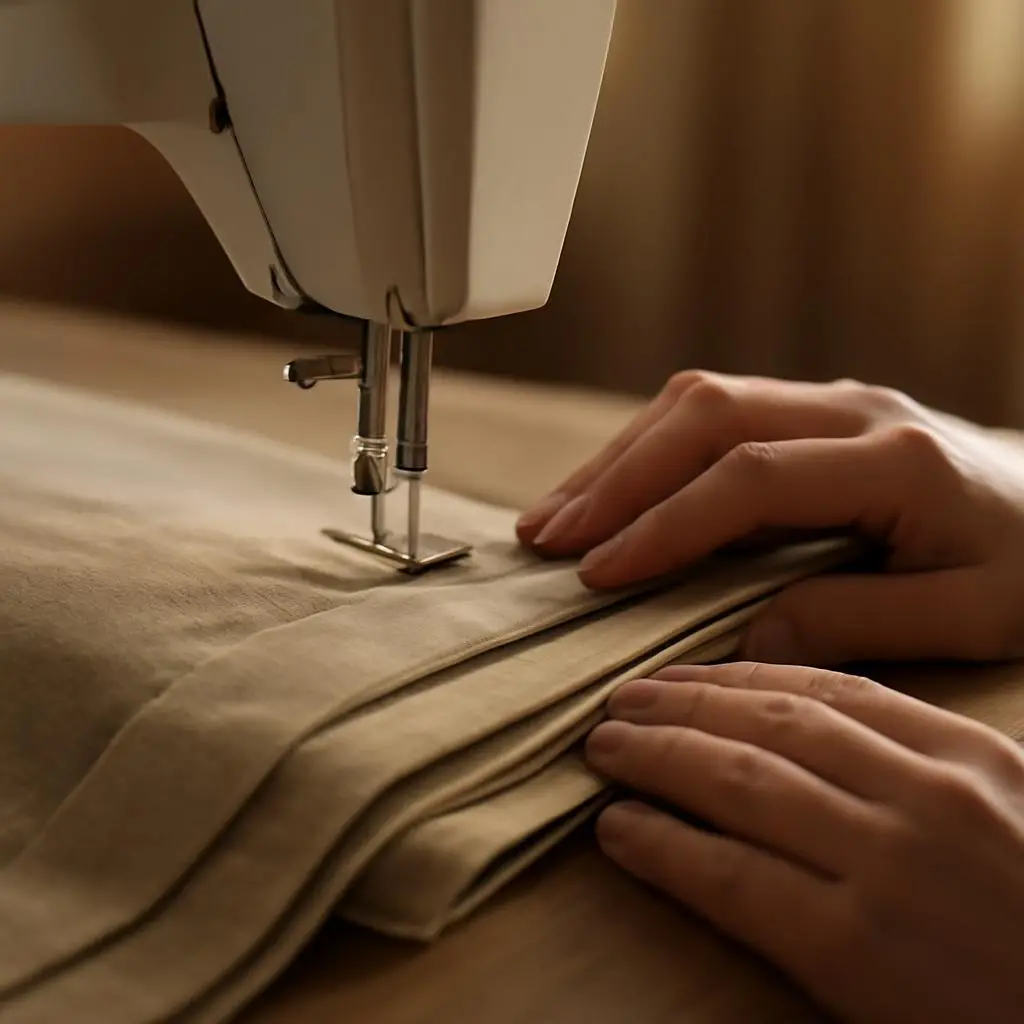 Процесс пошива римских штор на швейной машине