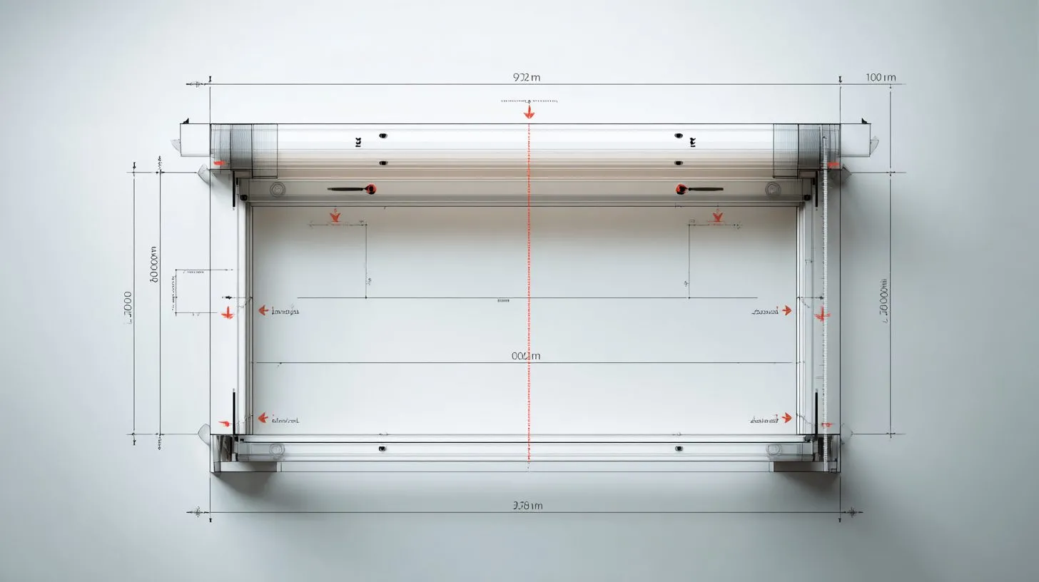 Схема измерения ширины окна для рулонных штор с отметками точек замера