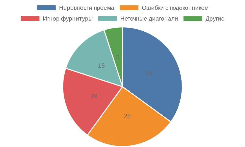 Круговая диаграмма распространенных ошибок при замерах окон для рулонных штор
