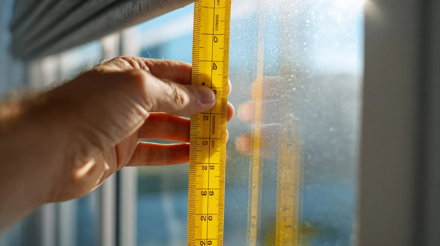 Процесс измерения ширины окна рулеткой для установки рулонных што data-yag-processed=