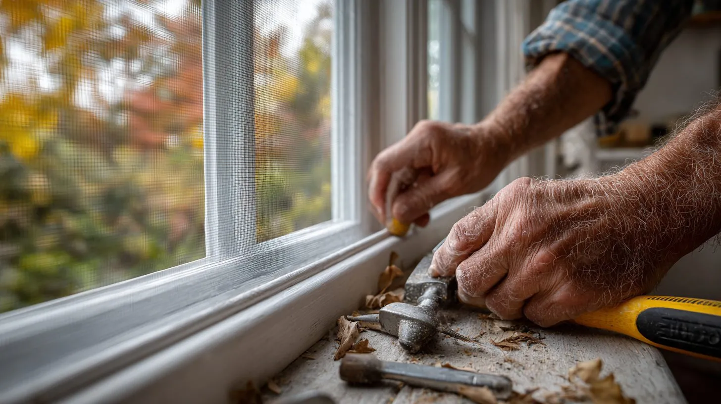Рамочная москитная сетка на пластиковом окне в установке