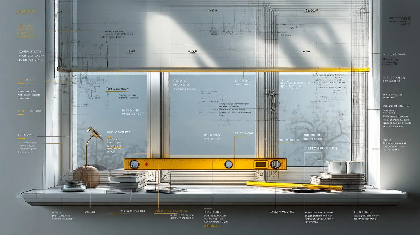 Схема измерения рулонных штор на пластиковом окне с инструментами
