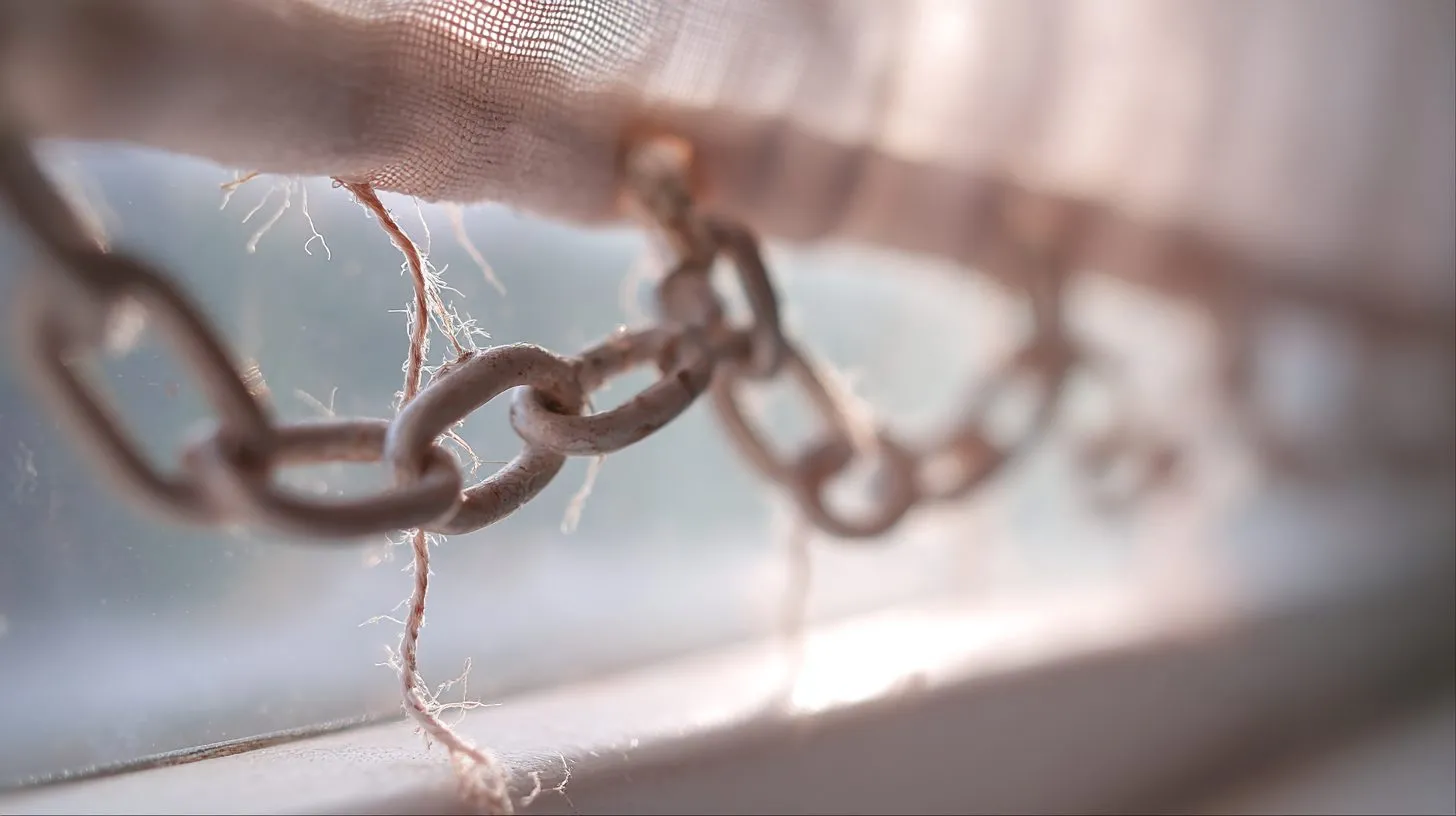 Сломанная цепочка рулонных штор на пластиковом окне