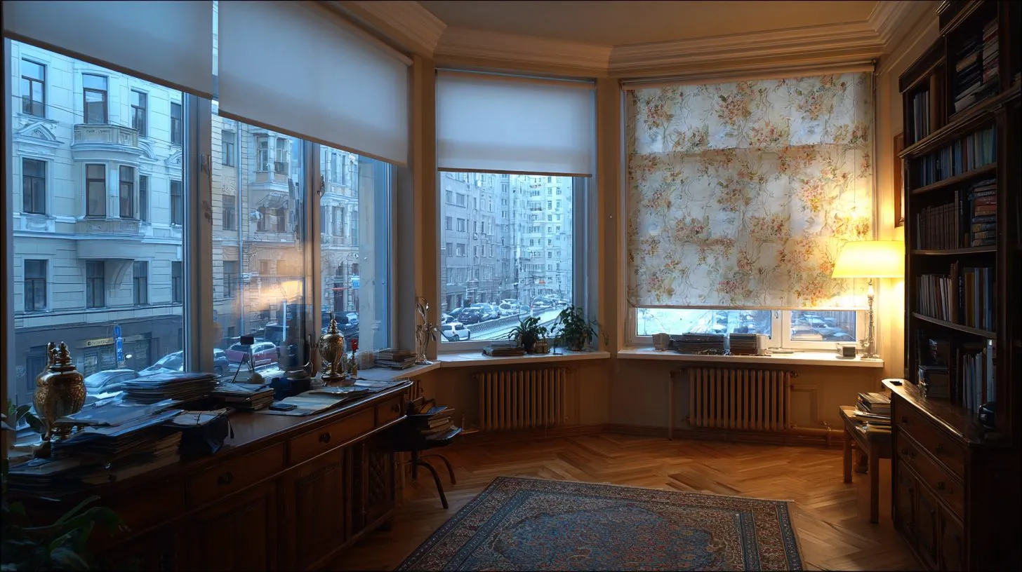 Различные типы рулонных штор на окнах в российской квартире