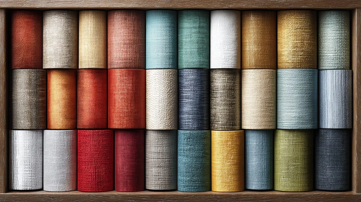 Примеры материалов для рулонных штор в разных цветах и текстурах