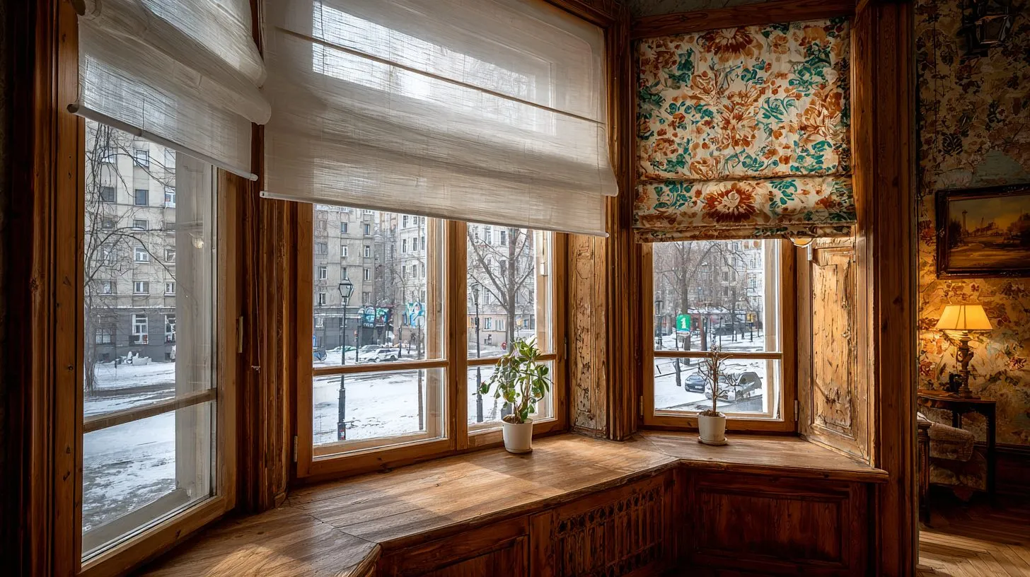 Различные типы рулонных штор на окне в российской квартире