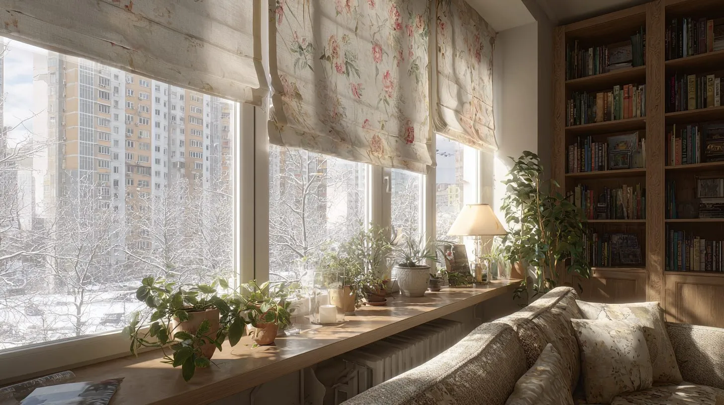 Различные виды рулонных штор на окнах в российской квартире