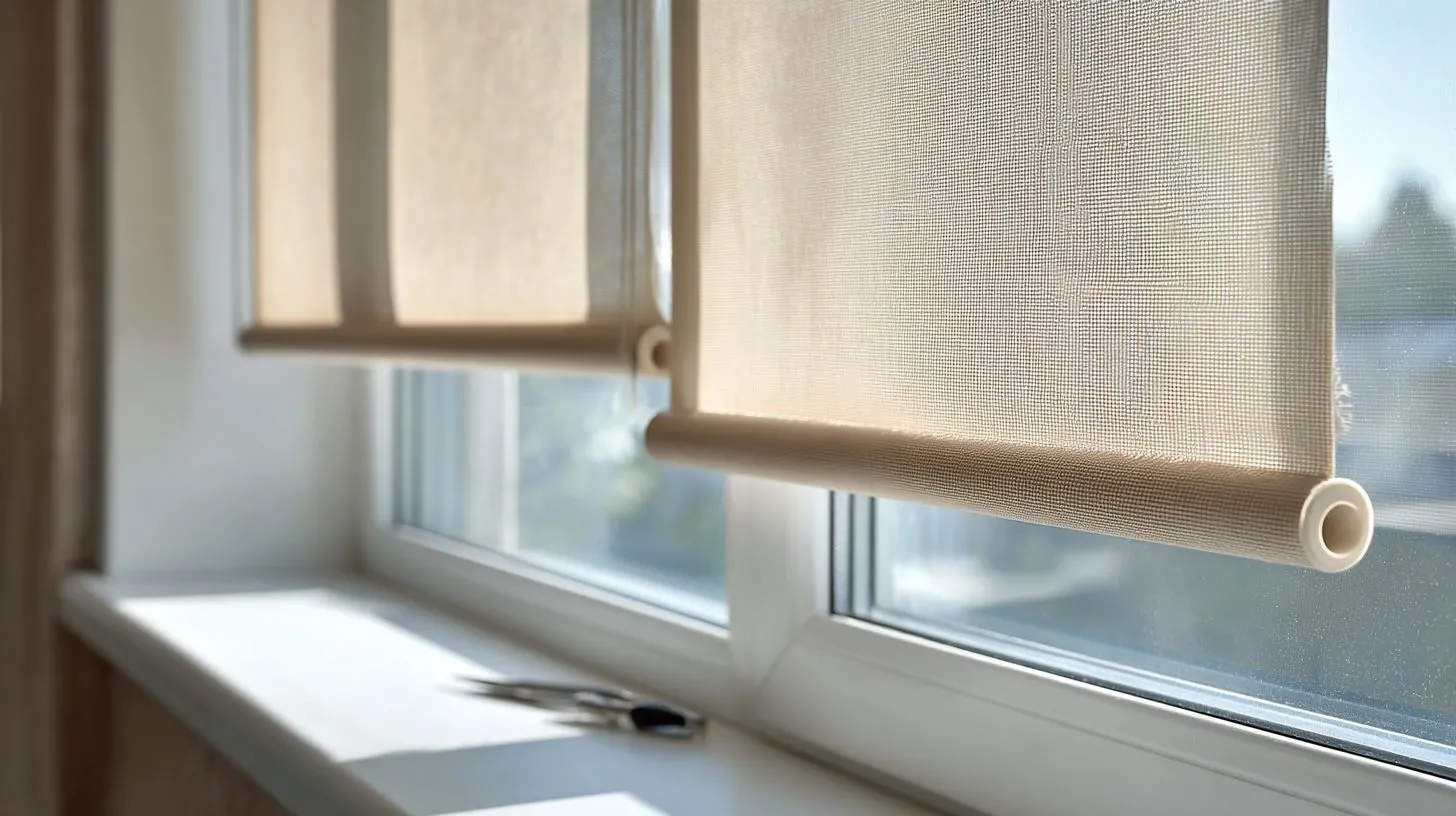 Рулонные шторы на пластиковом окне перед демонтажем