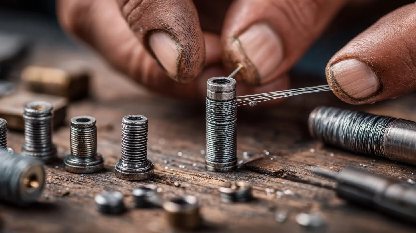 Процесс вставки шнура в вал рулонной шторы