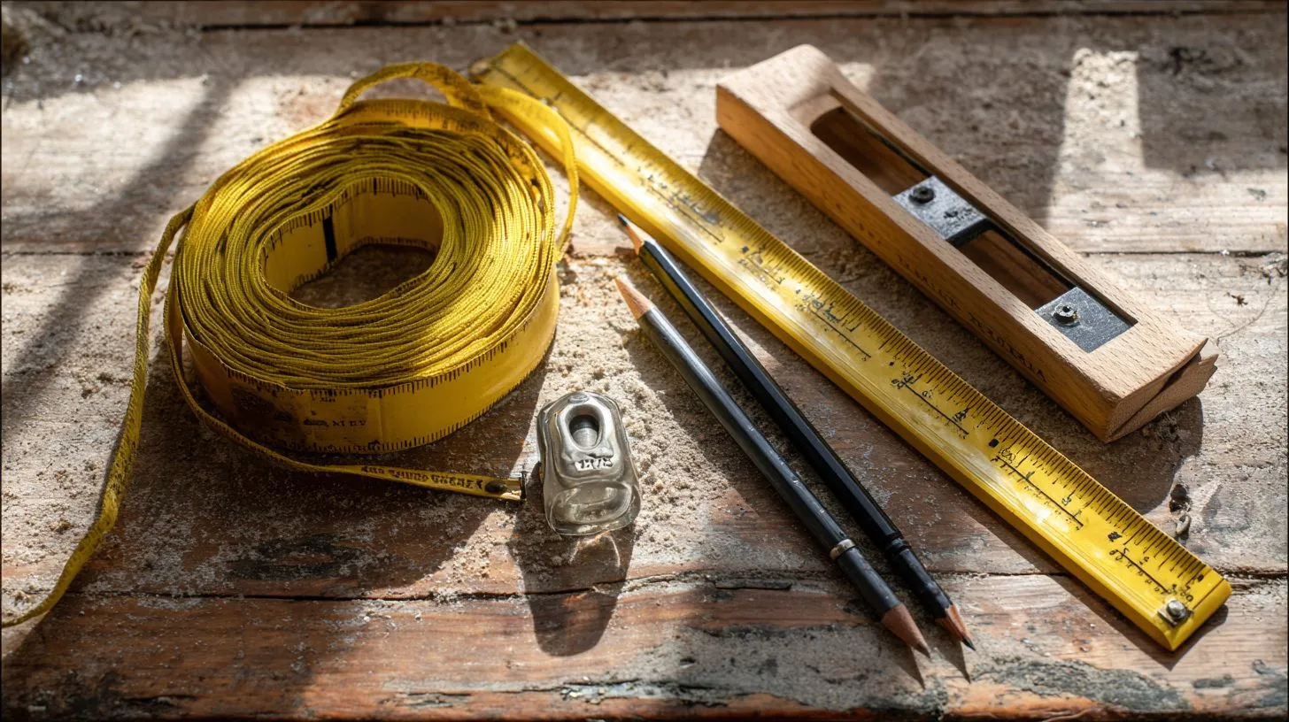 Инструменты для замера москитной сетки: рулетка, уровень и карандаш