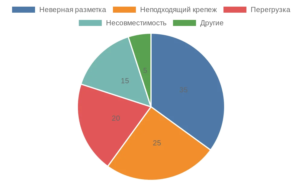 Круговая диаграмма распространенных ошибок при монтаже рулонных штор