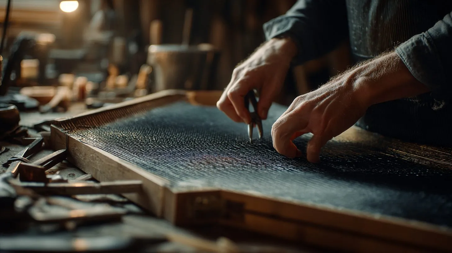 Процесс натяжки сеточного полотна на раму