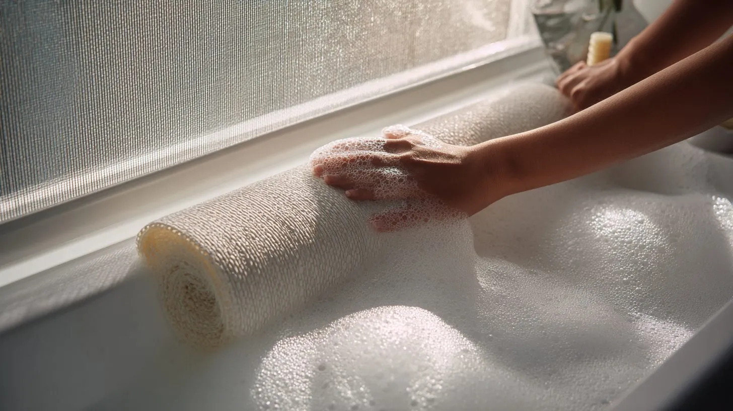 Процесс ручной стирки рулонных штор в ванне