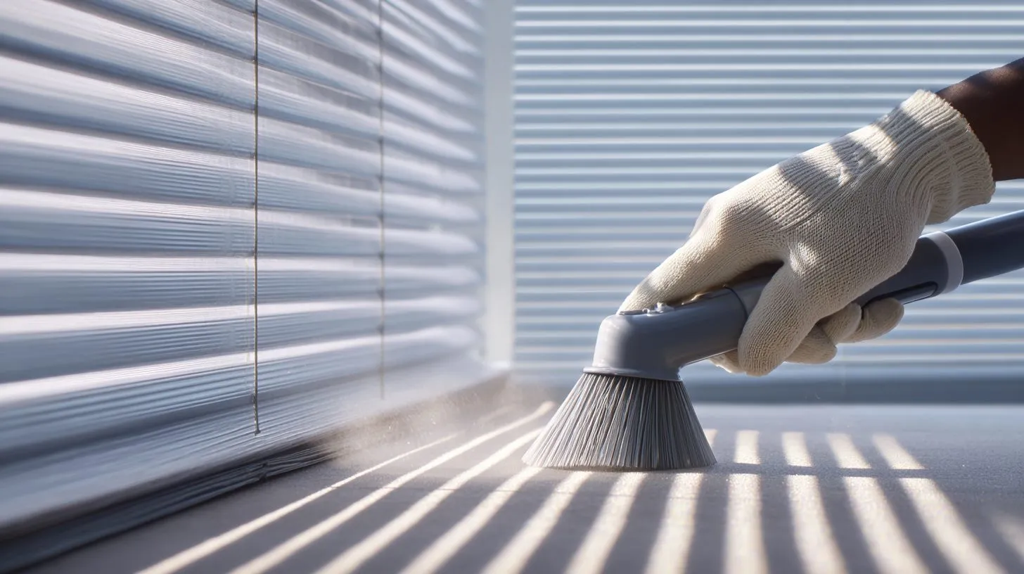 Процесс сухой чистки рулонных штор пылесосом и щеткой
