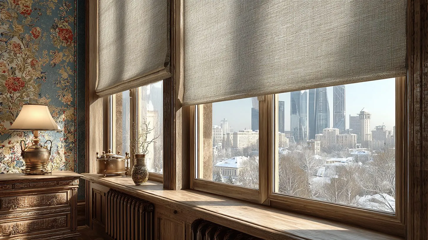 Рулонные шторы на окне в российской квартире