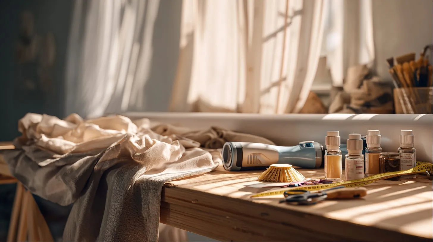 Подготовка рулонных штор к чистке: пылесос и инструменты на столе