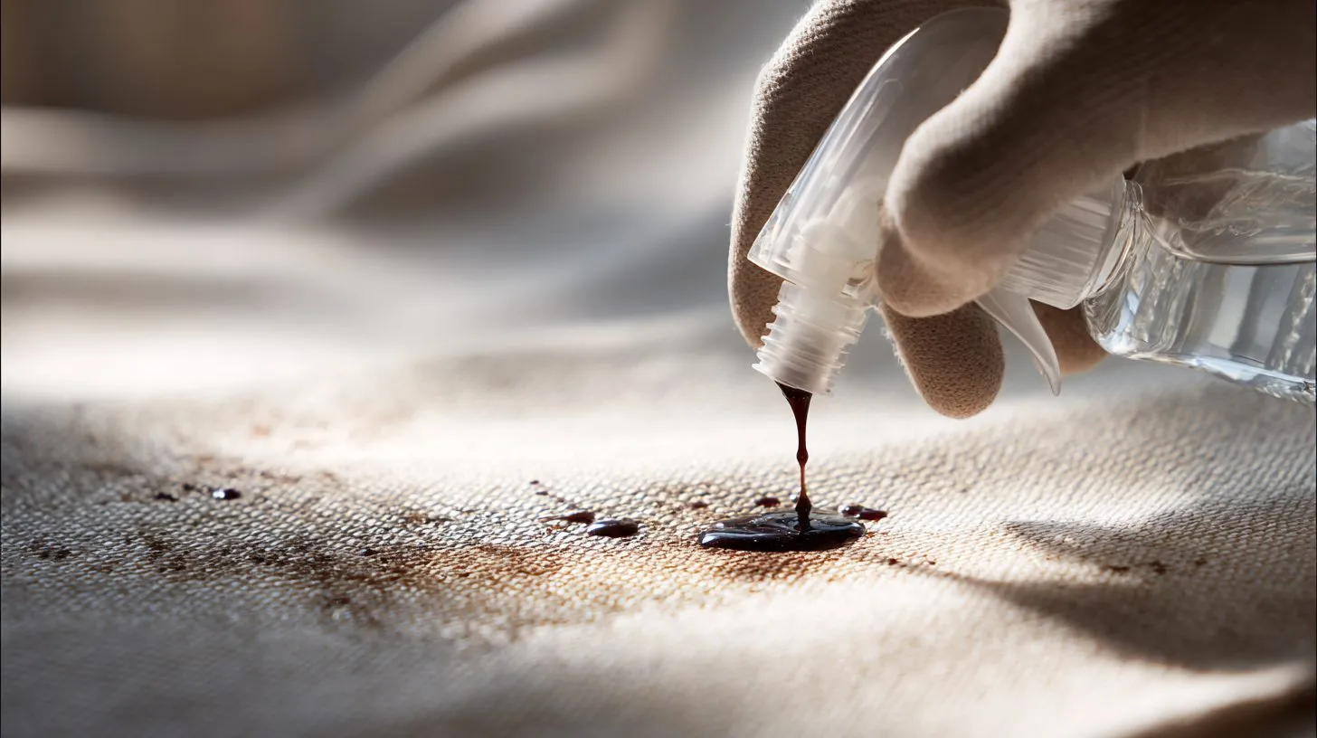 Влажная чистка рулонных штор: нанесение раствора на пятно