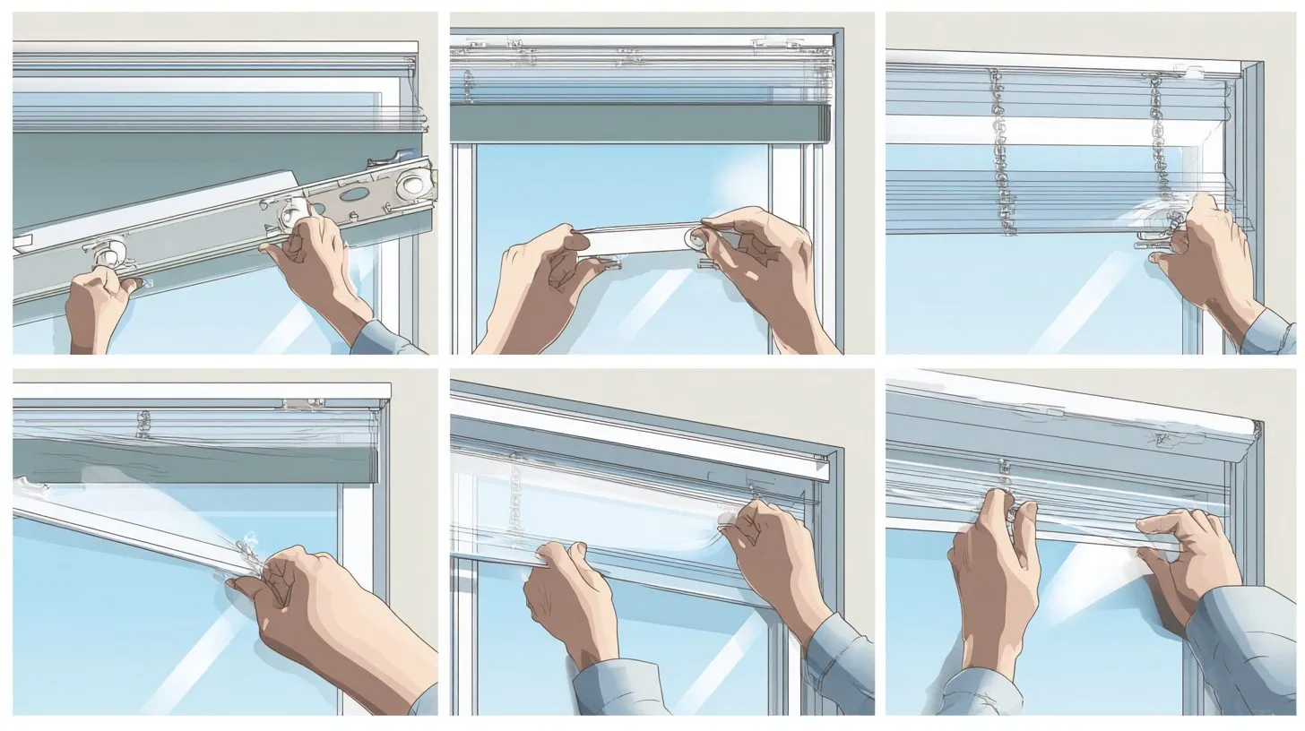 Пошаговый процесс крепления рулонных штор к оконной раме с использованием клипс