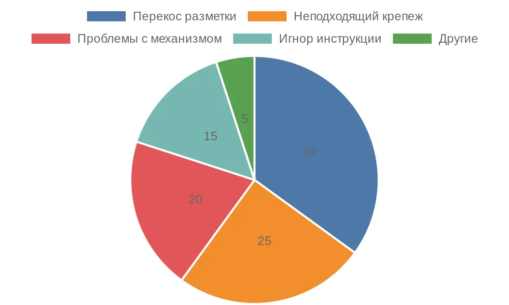 Круговая диаграмма распространенных ошибок при установке рулонных штор