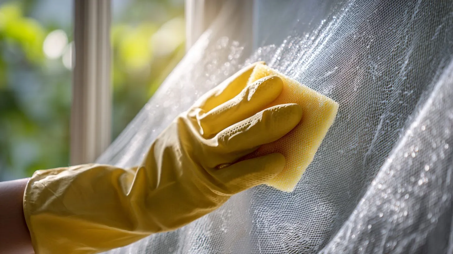 Профилактическая чистка москитной сетки с использованием мягкой губки