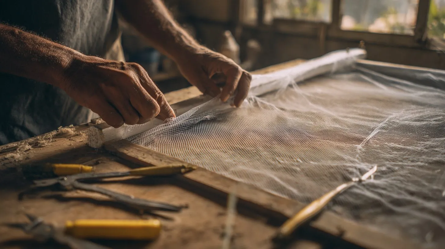 Процесс замены полотна в москитной сетке