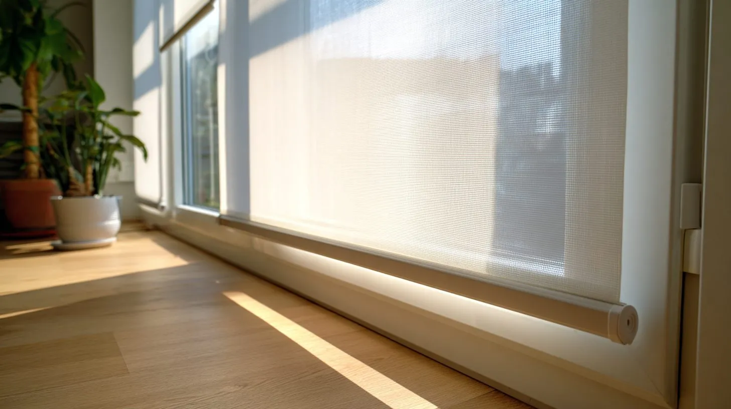 Рулонная штора на окне с без сверлильной установкой