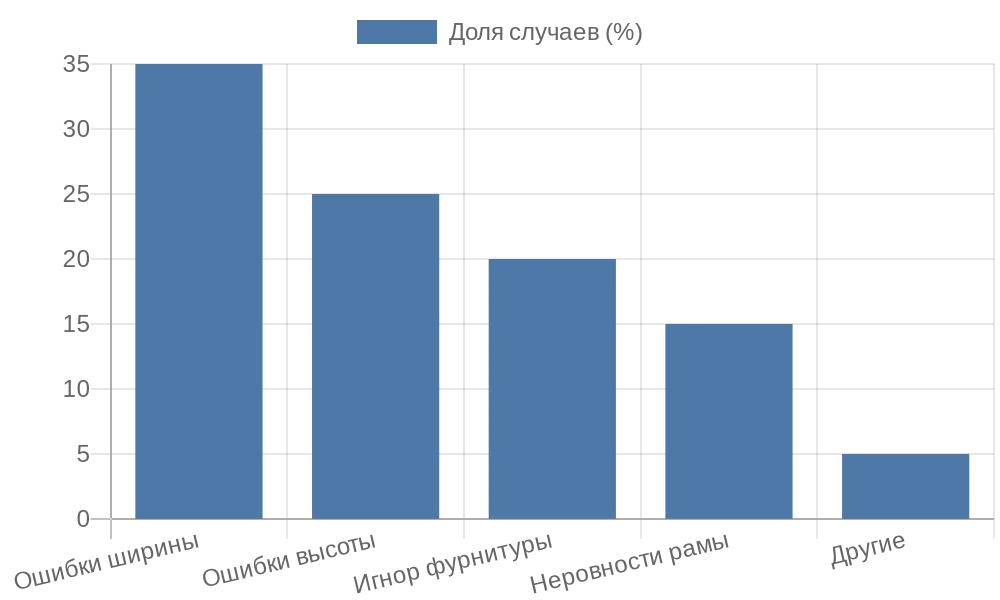 Столбчатая диаграмма распространенных ошибок при замерах окон для штор